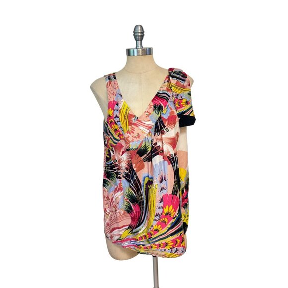 Anthropologie Leifsdottir Sleeveless Multicolor Floral Print V-Neck Blouse Top 8 - Picture 1 of 5
